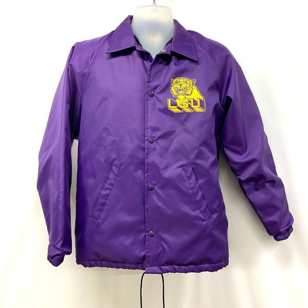 LSU Tigers Purple Snap-up Chalk Line Nylon Jacket w/ fleece lining Size S USA